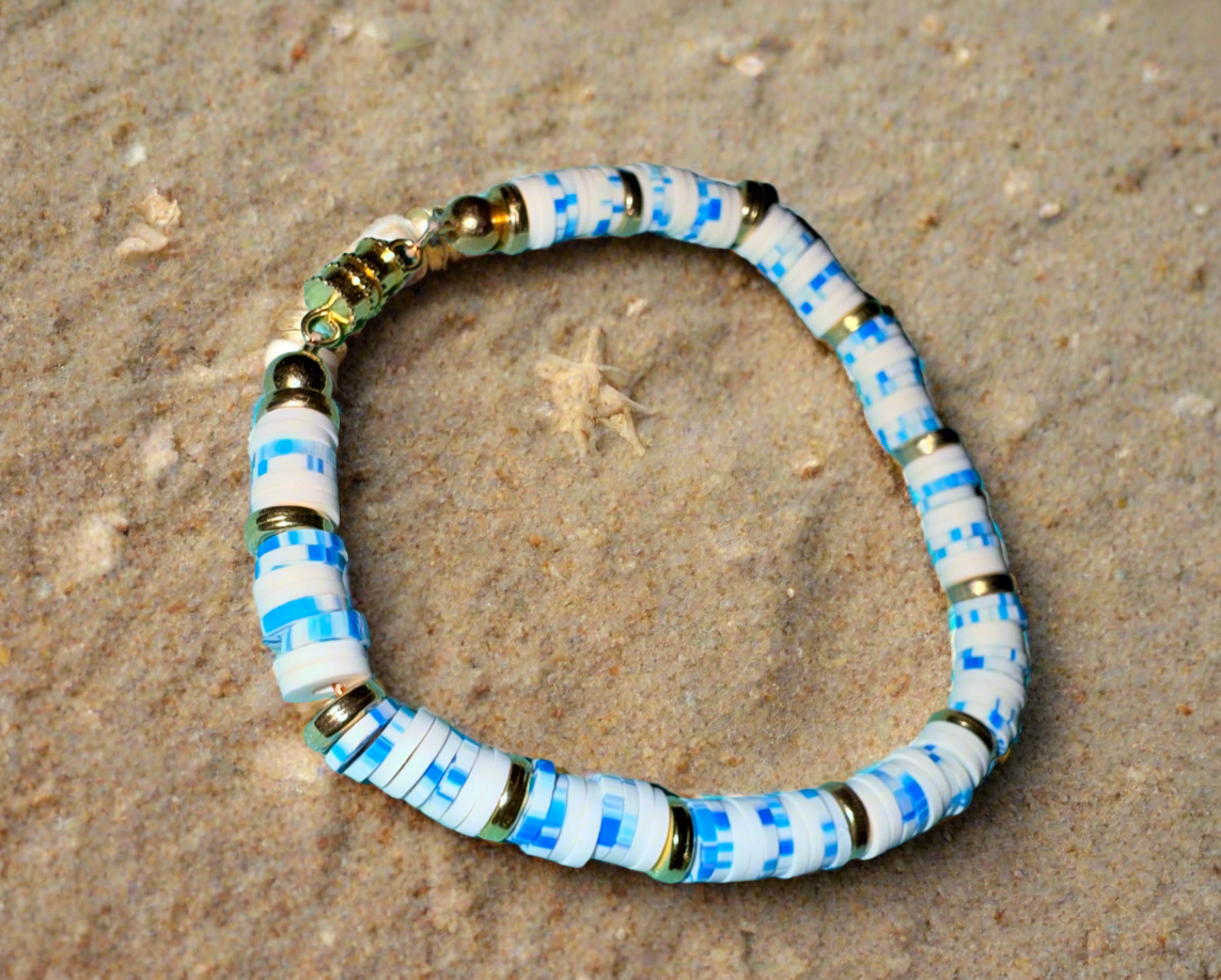 Blue and gold tide- Heishi beaded bracelet