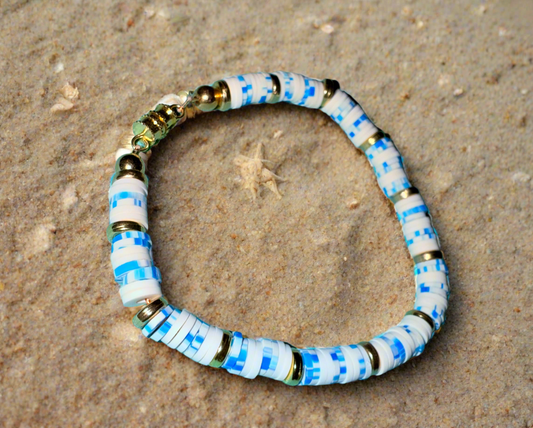 Blue and gold tide- Heishi beaded bracelet