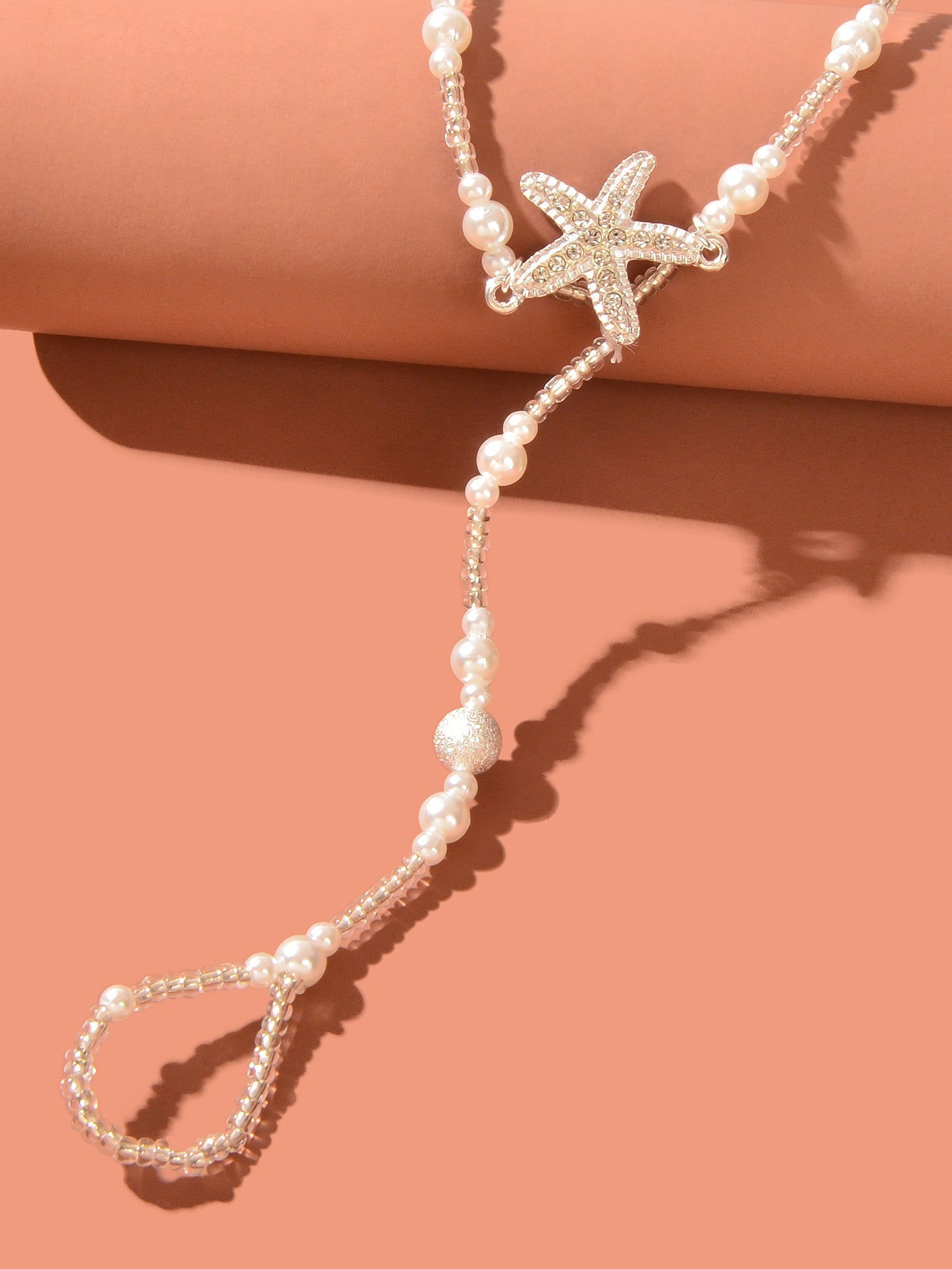 Pearl Barefoot Sandals Sea Star Anklet with Toe Ring Bracelet Beach Foot Jewelry-2