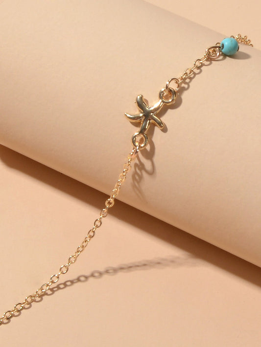 Gold Silver Chain Turquoise Starfish Anklet Barefoot Ankle Foot Jewellery