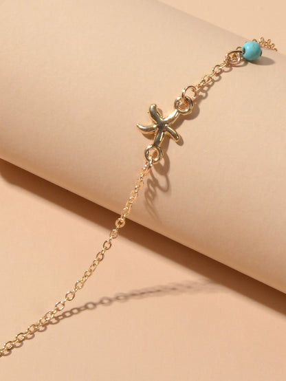 Gold Silver Chain Turquoise Starfish Anklet Barefoot Ankle Foot Jewellery-3