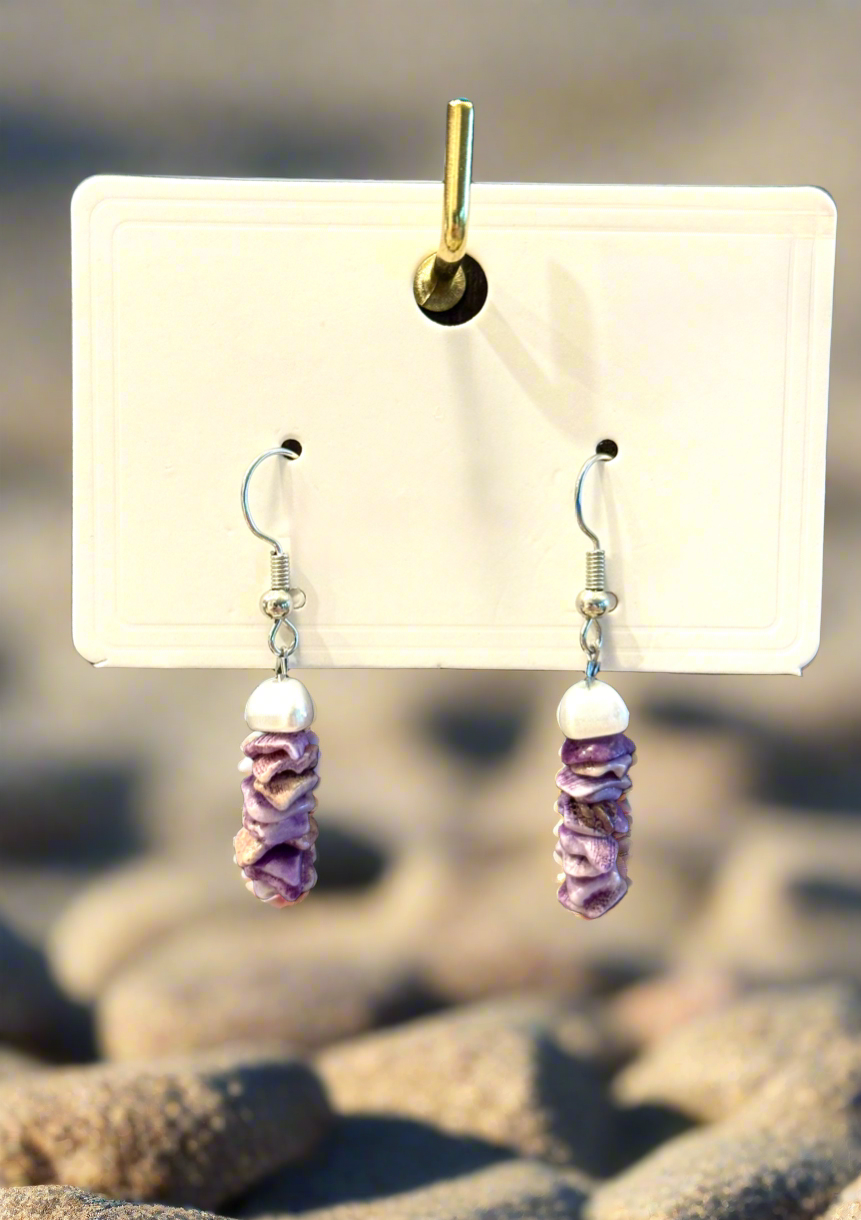 Amethyst shell Cascade Pearl Earrings