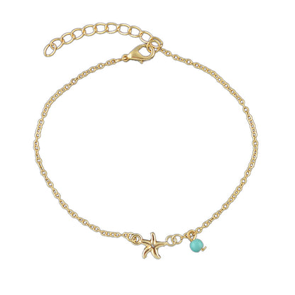 Gold Silver Chain Turquoise Starfish Anklet Barefoot Ankle Foot Jewellery-4